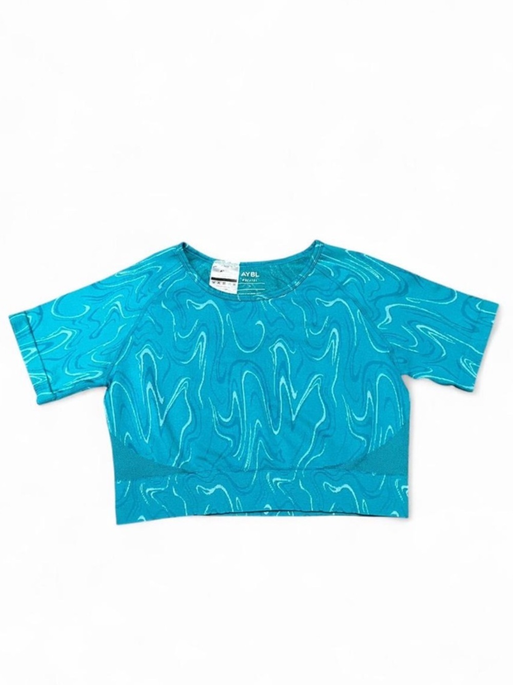 AYBL Teal Marble-Look Crop Tee Size L